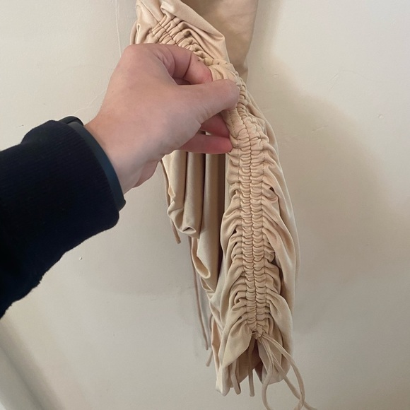 PRINCESS POLLY MAEVE MINI DRESS BEIGE SIZE 6 RUCHED SIDES - Picture 5 of 9